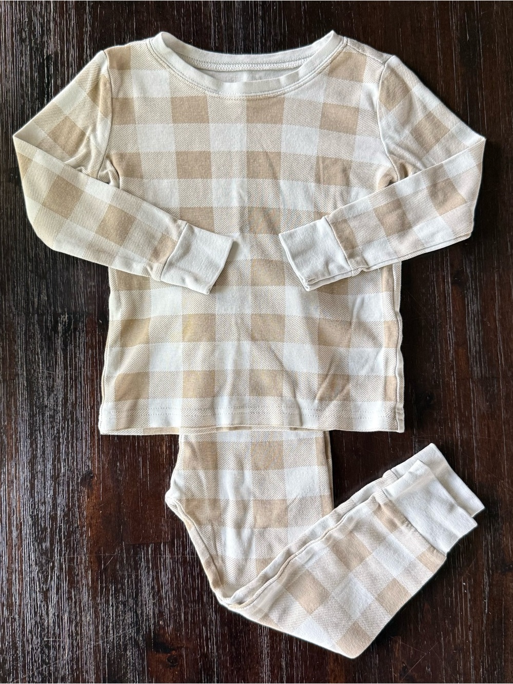 Old Navy Beige and Cream Buffalo Check Kids Pajama Set